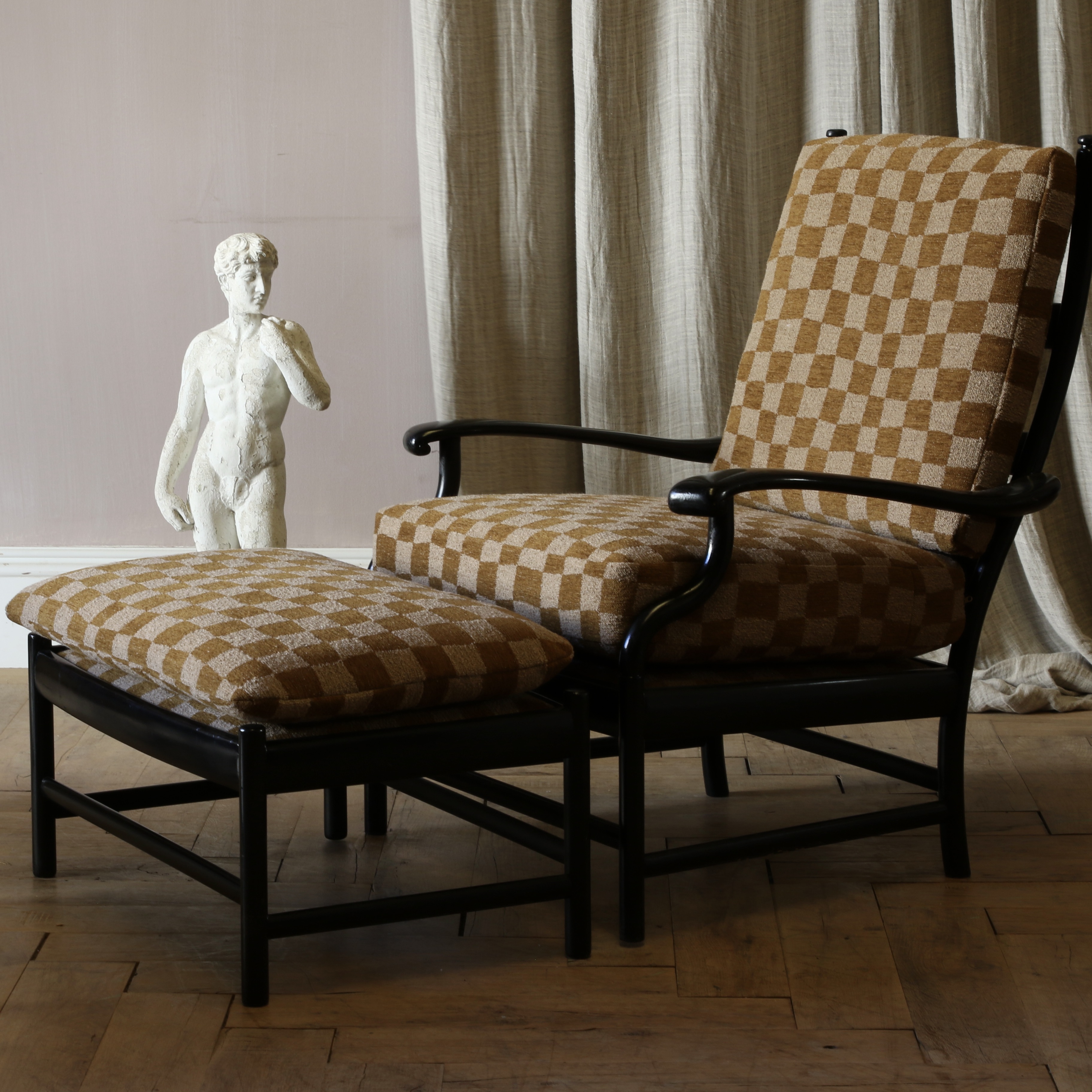 Mid-Century Armchairs with Ottomans